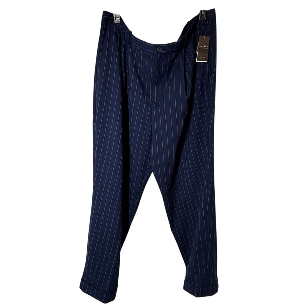Lauren Ralph Lauren Woman’s 22W Navy Pinstripe  Straight Leg Cuffed Dress Pants